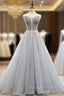 A Line Gray Tulle Sweetheart Beading Prom Dress