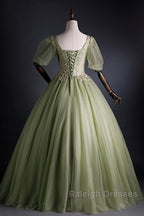 A Line Green Applique Prom Dress Sweet Tulle Birthday Party Dress
