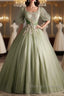 A Line Green Applique Prom Dress Sweet Tulle Birthday Party Dress