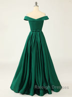 A Line Green Off Shoulder Long Prom Dress Green Prom Dress