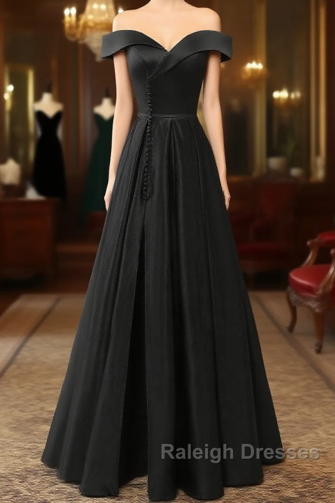 A-Line Green Off Shoulder Long Prom Dresses, Green Formal Evening Dresses Main image