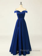 A-Line Green Off Shoulder Long Prom Dresses, Green Formal Evening Dresses