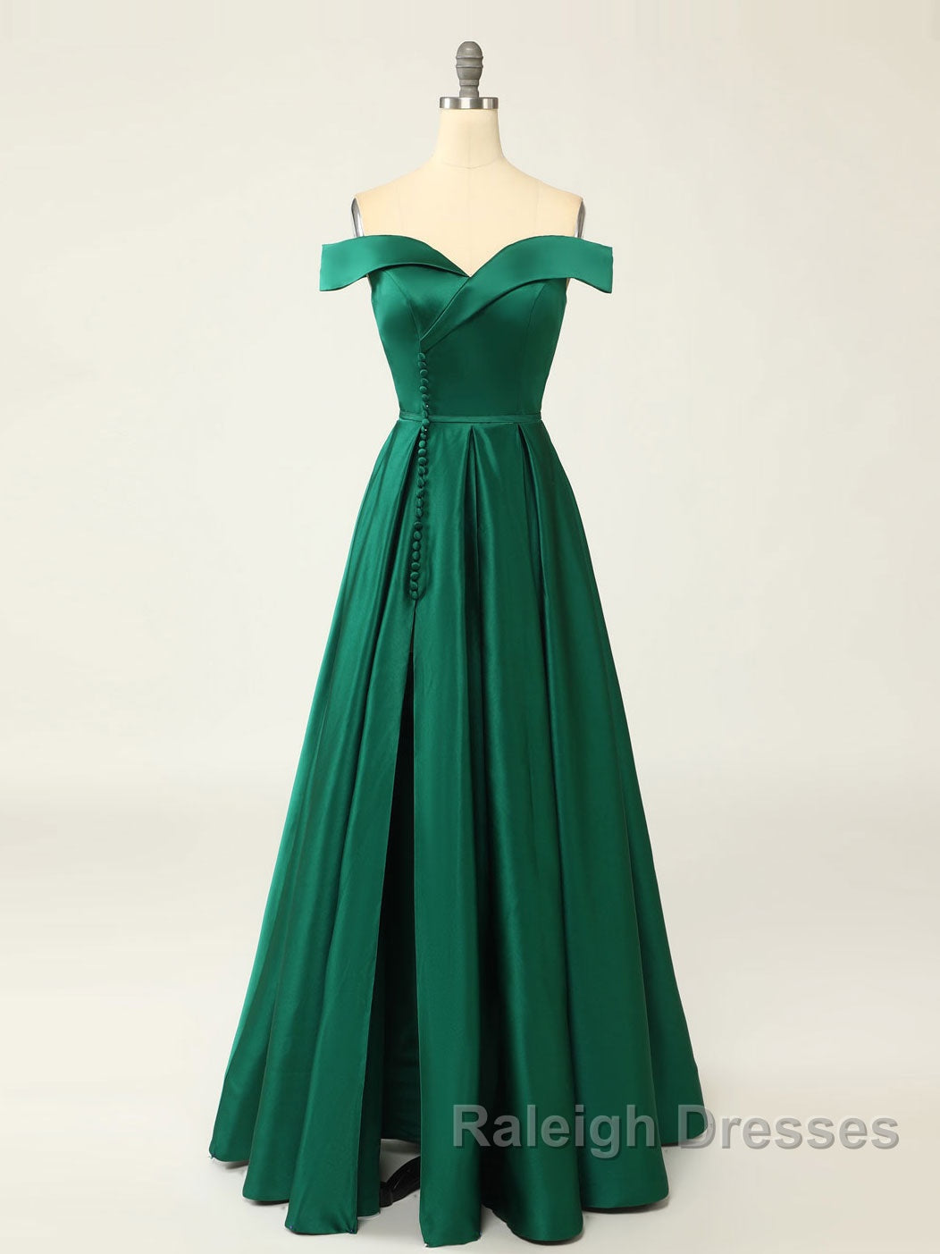 A-Line Green Off Shoulder Long Prom Dresses, Green Formal Evening Dresses