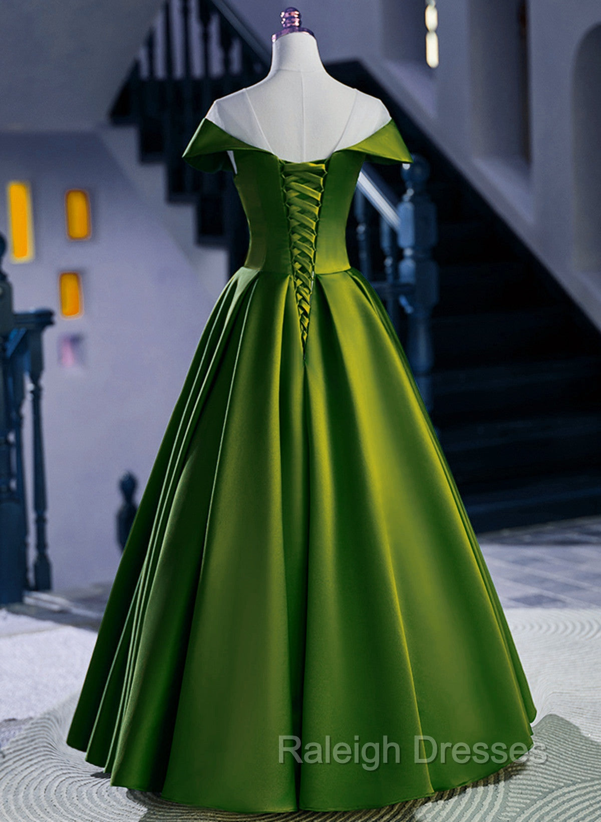A-Line Green Satin Floor Length Party Dress, Green Long Formal Dress
