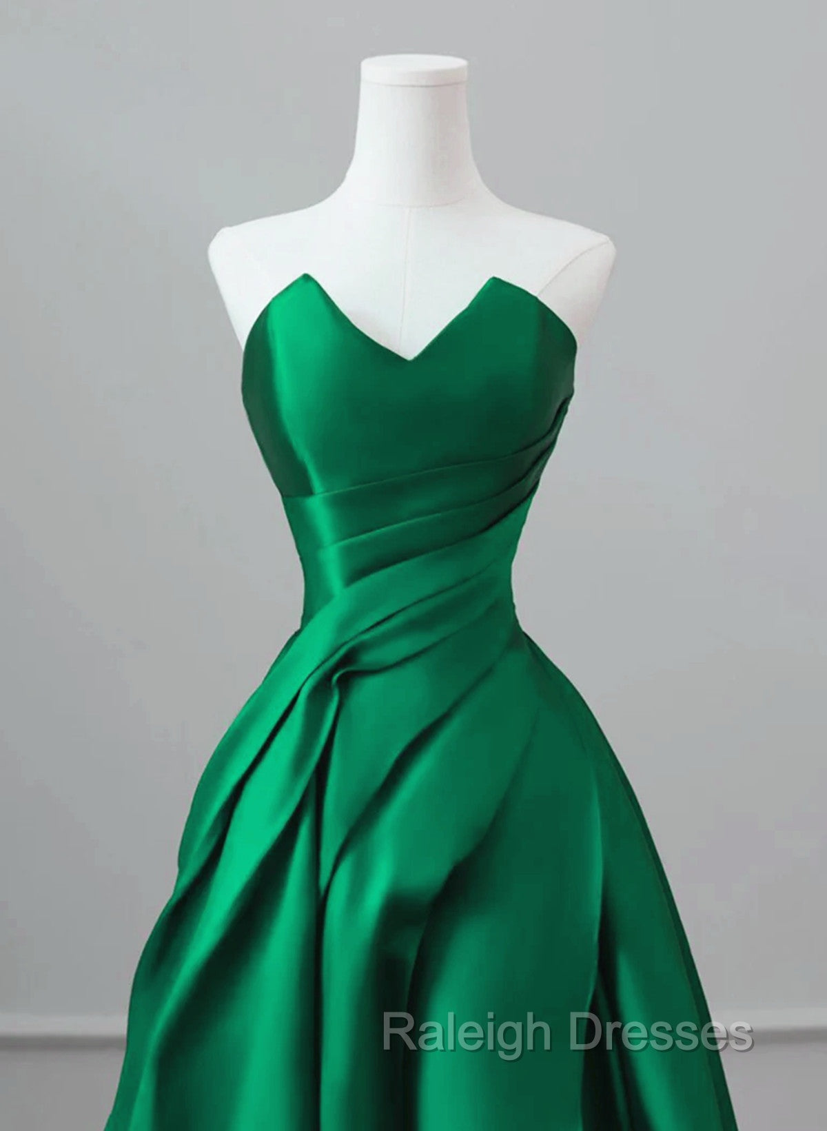 A-line Green Satin Lace-up Floor Length Party Dress, Green Satin Prom Dress