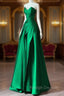 A Line Green Satin Lace-up Floor Length Prom Dress, Green Satin Prom Dress