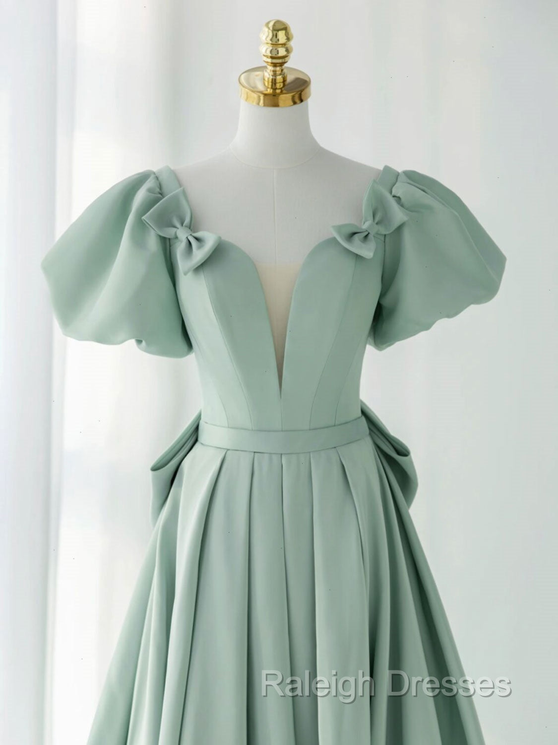 A-Line Green Satin Long Prom Dress, Green Long Evening Dress Secondary image