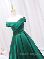 A Line Green Satin Sweetheart Formal Dress, Green Long Prom Dress