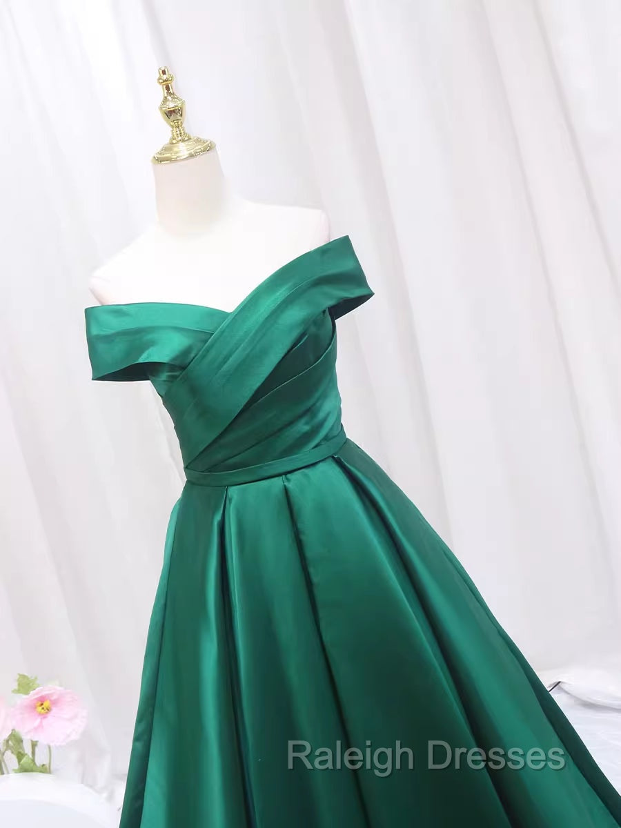 A Line Green Satin Sweetheart Formal Dress, Green Long Prom Dress