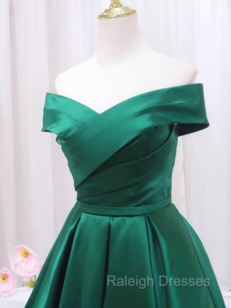 A Line Green Satin Sweetheart Formal Dress, Green Long Prom Dress
