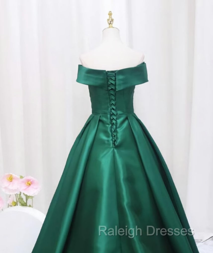 A Line Green Satin Sweetheart Formal Dress, Green Long Prom Dress