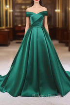 A-line Green Satin Sweetheart Formal Dress, Green Long Evening Dress Prom Dress