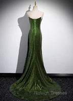 A-line Green Sequins Mermaid Long Party Dress, Mermaid Sequins Green Prom Dress