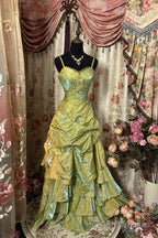 A Line Green Straps Sleeveless Prom Dress Green Long Prom Dress