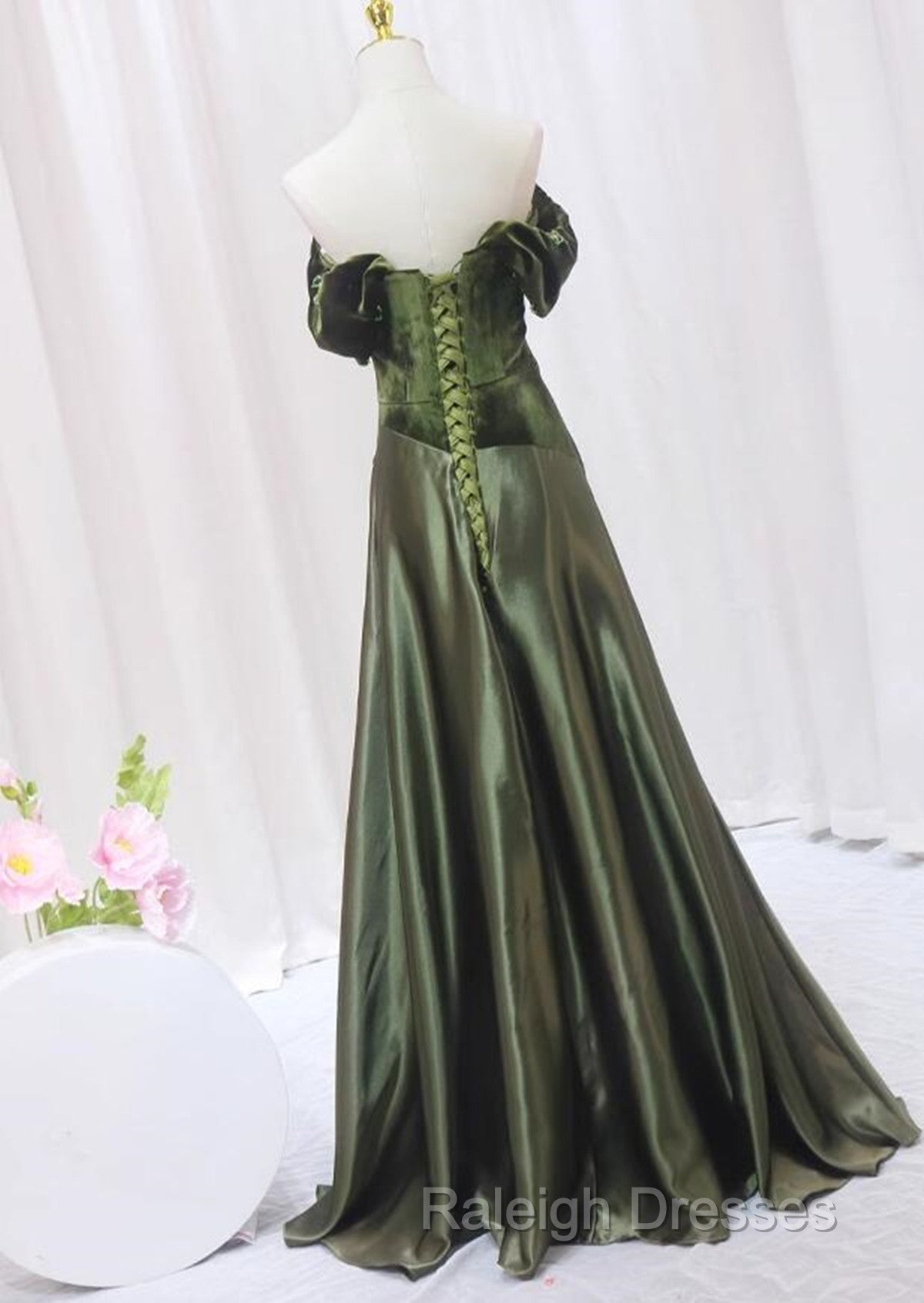 A-Line Green Sweetheart Velvet Long Party Dress, Green Evening Dress Prom Dress