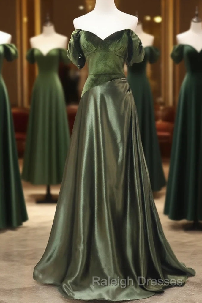 A-Line Green Sweetheart Velvet Long Party Dress, Green Evening Dress Prom Dress Main image