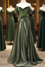 A-Line Green Sweetheart Velvet Long Party Dress, Green Evening Dress Prom Dress