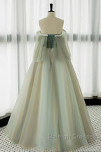 A-Line Green Tulle Lace Long Prom Dresses Green Tulle Lace Long Prom Dresses