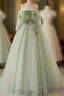 A-Line Green Tulle Lace Long Prom Dresses Green Tulle Lace Long Prom Dresses