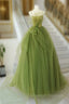 A Line Green Tulle Long Prom Dress, Green Tulle Long Prom Dress