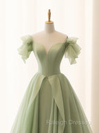 A Line Green Tulle Long Prom Dress, Green Tulle Long Formal Dress
