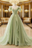 A Line Green Tulle Long Prom Dress, Green Tulle Long Formal Dress