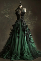 A-Line Green Tulle Prom Dress Long Prom Applique Prom Dress