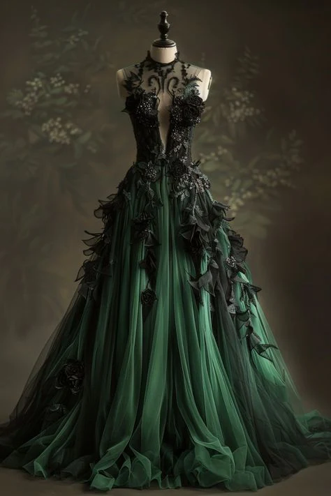 A-Line Green Tulle Prom Dress Long Prom Applique Prom Dress