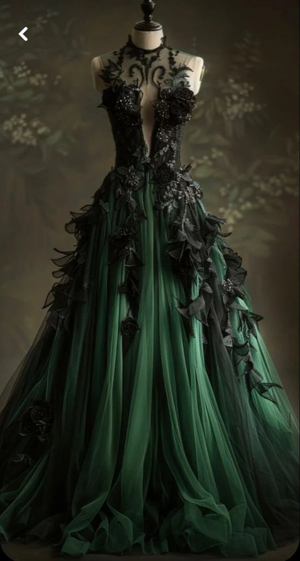 A-Line Green Tulle Prom Dress Long Prom Applique Prom Dress