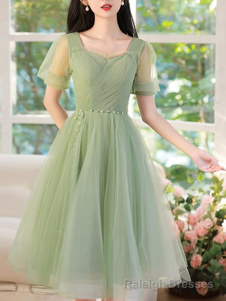 A-Line Green Tulle Short Prom Dress, Green Short Formal Dress Secondary image