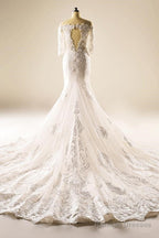 A-Line Half Sleeve Mermaid Lace Beaded Wedding Dresses With Appliques