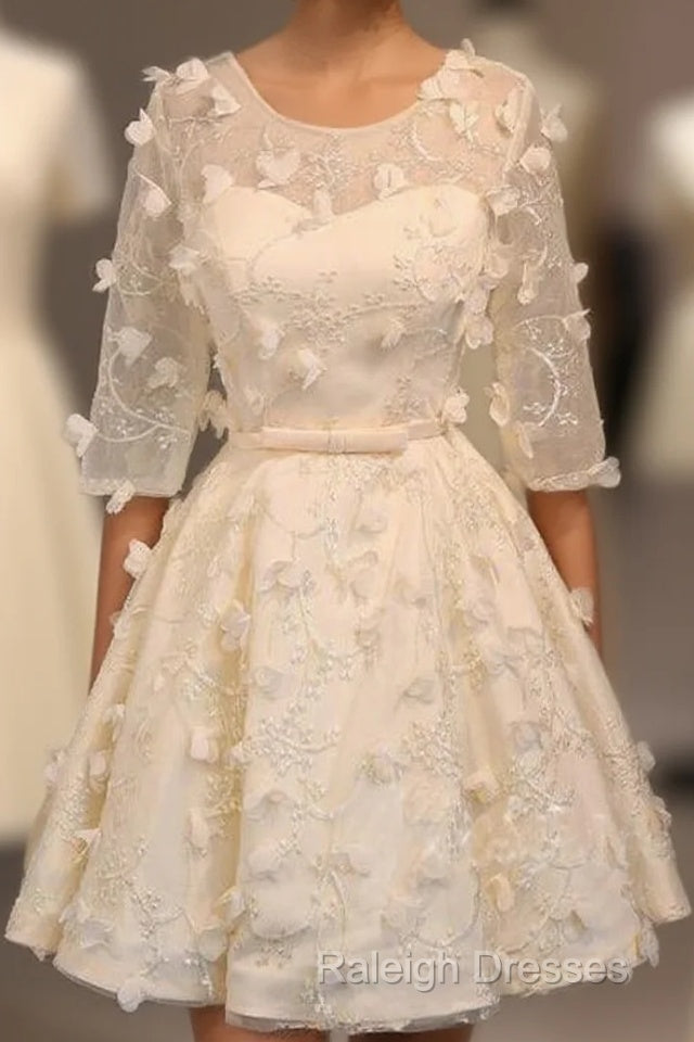 A-Line Half Sleeves Tulle Homecoming Dresses With Appliques Main image