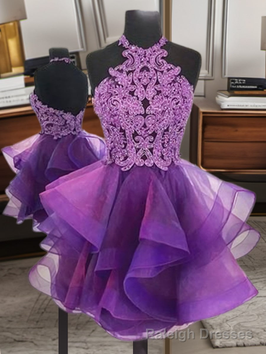 A Line Halter Flower Short Mini Tulle Dress