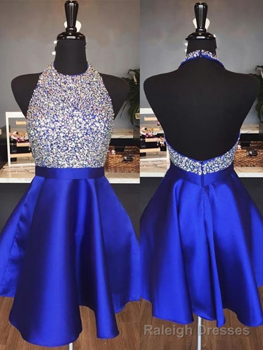 A Line Halter Sequin Short Mini Satin Dress Secondary image
