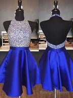 A Line Halter Sequin Short Mini Satin Dress