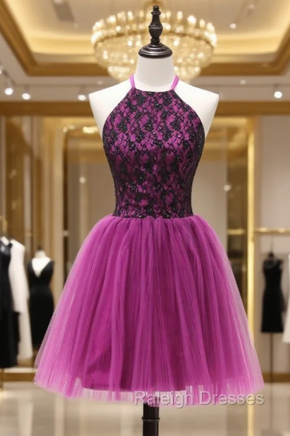 A Line Halter Short Mini Flowers Appliques Lace Beaded Elegant Short Cocktail Dresses Main image