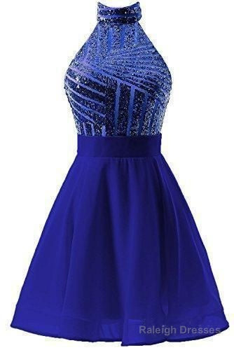 A-Line Halter Short Pink Chiffon Homecoming/Cocktail Dresses With Sequins Main image