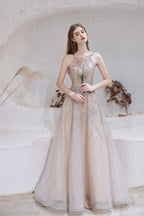 A-Line Heavily Beading Tulle Prom Dresses