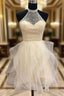 A Line High-Neck Sleeveless Organza Short Mini Homecoming Dress With Beading