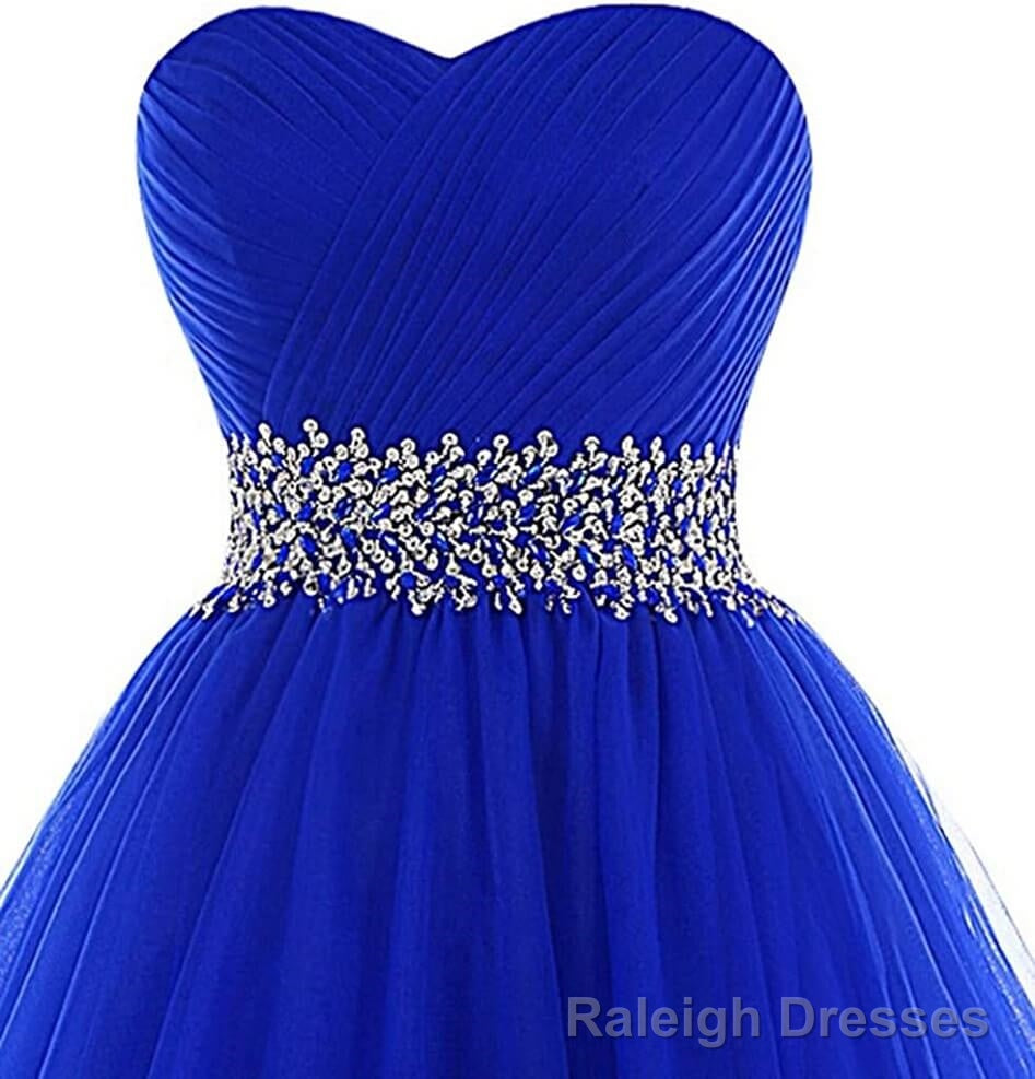 A Line Homecoming Dresses,Sweetheart Short Tulle Beaded Waist Royal Blue Cocktail Dress Main image