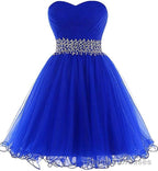 A Line Homecoming Dresses,Sweetheart Short Tulle Beaded Waist Royal Blue Cocktail Dress