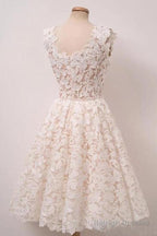 A-Line Ivory Lace Homecoming Dresses Square Neck Short Prom Dress