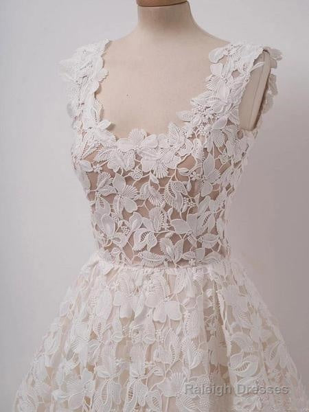 A-Line Ivory Lace Homecoming Dress Square Neck Short Prom Dresses
