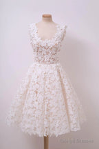 A-Line Ivory Lace Homecoming Dresses Square Neck Short Prom Dress