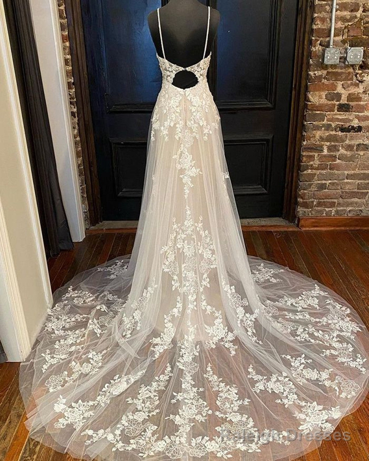 A-Line Ivory Lace V-Neckline Long Prom Dress, Ivory Party Dress Secondary image