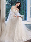 A-Line Ivory Tulle Lace Long Prom Dresses Lace Prom Dresses