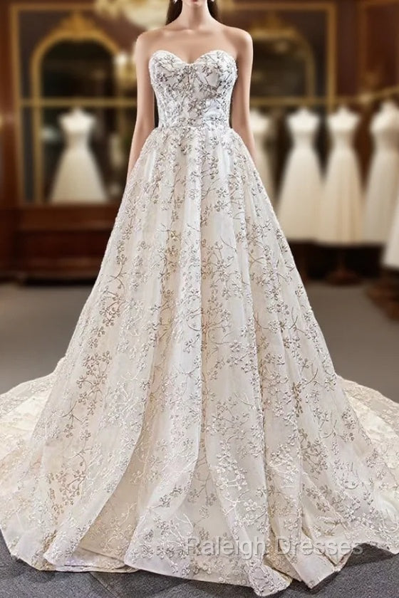 A Line Ivory White Sweetheart Embroidery Sleeveless Prom Dress