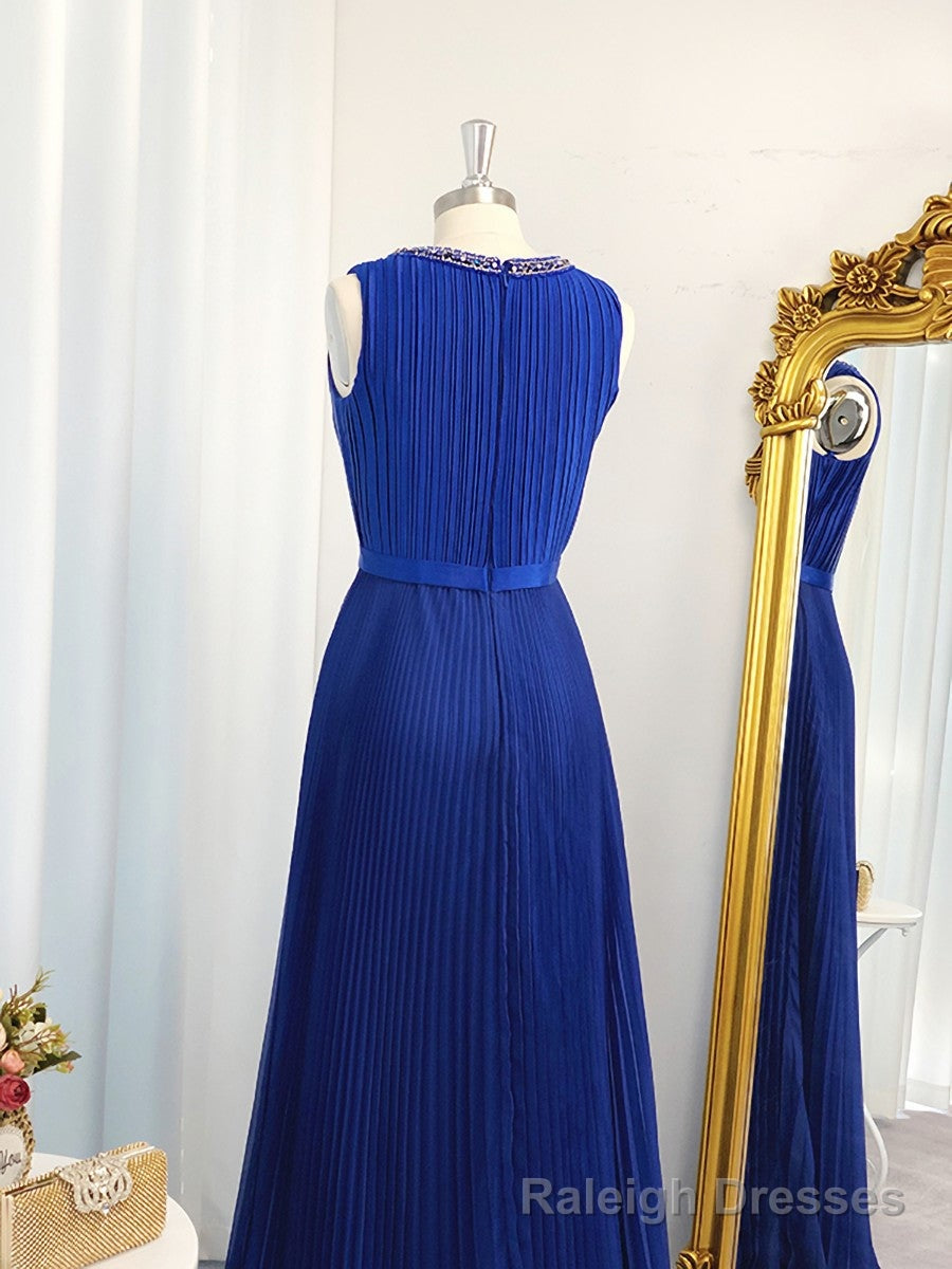 A-line Jewel Ruffles Floor-Length Chiffon Dress