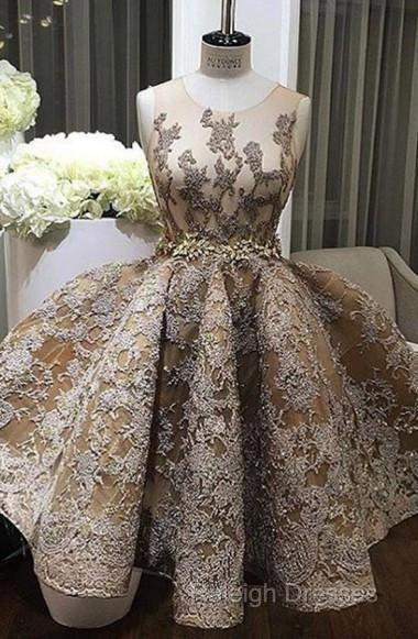 A-Line Jewel Sleeveless Short Prom Dress With Lace Appliques Secondary image