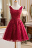 A-Line  Knee-Length Red Tulle Homecoming Dress With Appliques